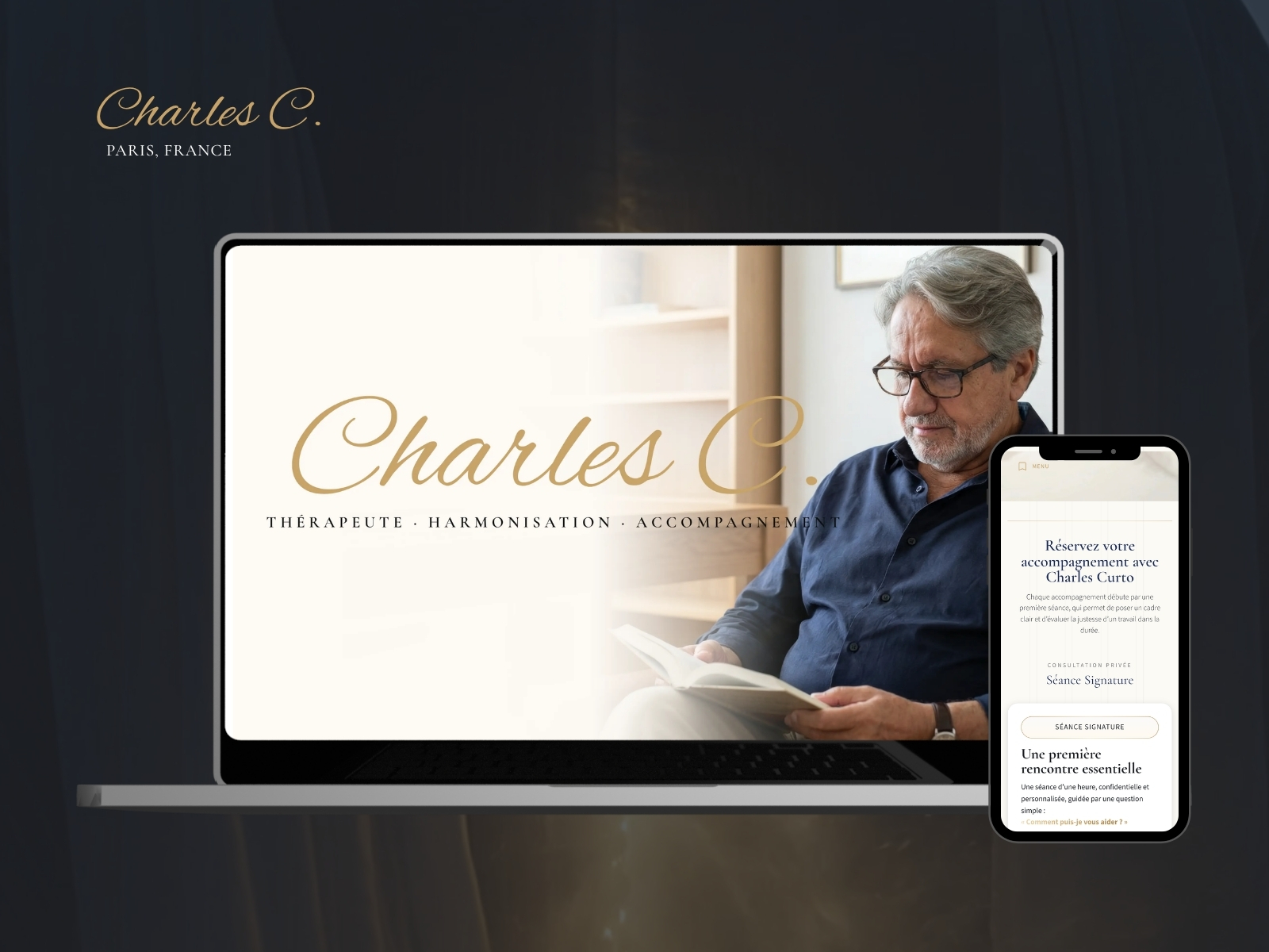 Charles C., institutional website in dark mode
