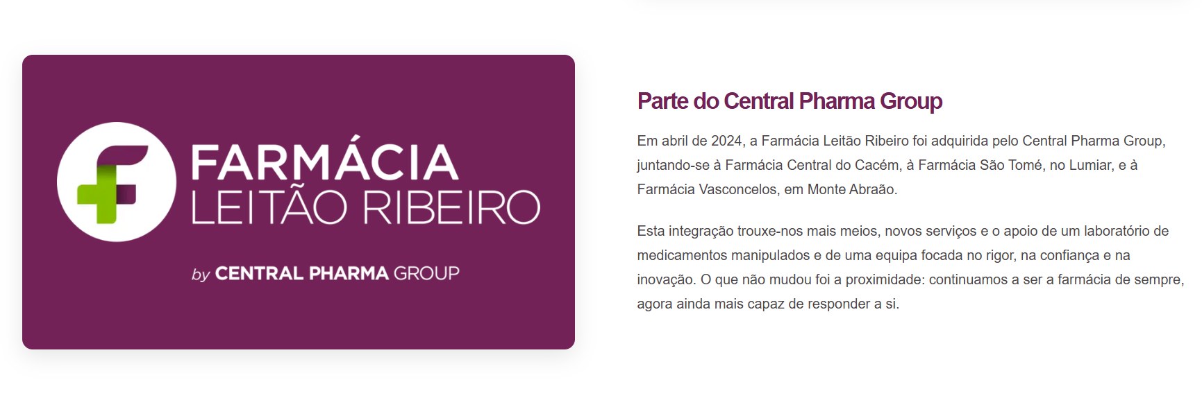 Customer testimonials carousel on the Farmácia Leitão Ribeiro website